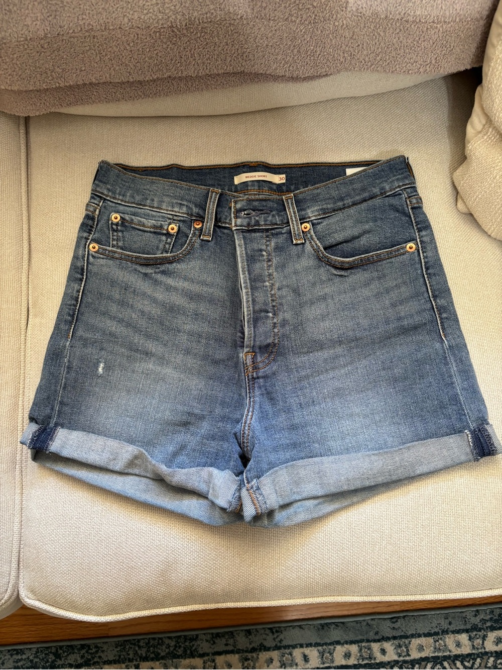 Levi's Blue High-Rise Rolled Hem Jean Shorts